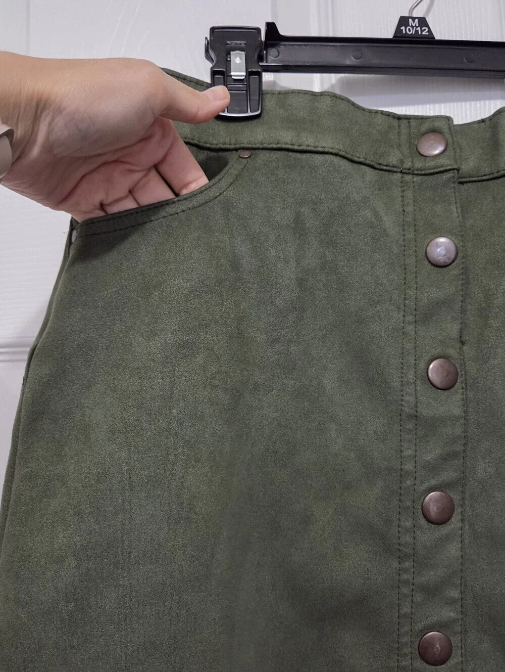 Wonder Nation Girls Olive Green Faux Suede Button Front Mini Skirt Size XL 14/16